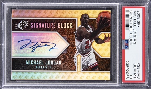 2008-09 UD SPx "Signature Block" #SB-MJ Michael Jordan Signed Card – PSA GEM MT 10